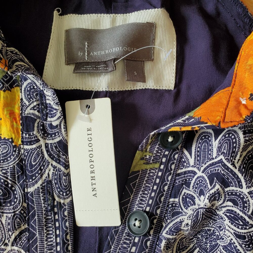 NEW Anthropologie Floral Blue Motif Midi Dress Navy blue floral Oversized Small - Picture 7 of 8